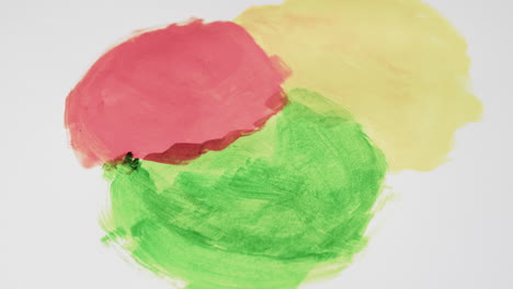 Video-of-red,-yellow-and-green-paints-with-copy-space-on-grey-background
