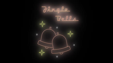Animation-of-jingle-bells-text-with-circles-and-stars-around-bells-over-black-background