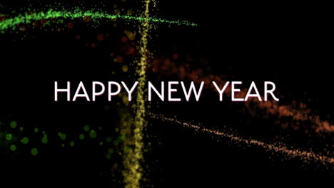 Animation-of-happy-new-year-text-over-glowing-light-trails-on-black-background