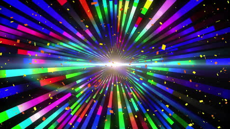 Animación-De-Confeti-Cayendo-Sobre-Senderos-De-Luz-Multicolores-Sobre-Fondo-Negro