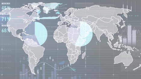 Animation-Einer-Weltkarte-über-Der-Verarbeitung-Finanzieller-Daten-Auf-Grauem-Hintergrund