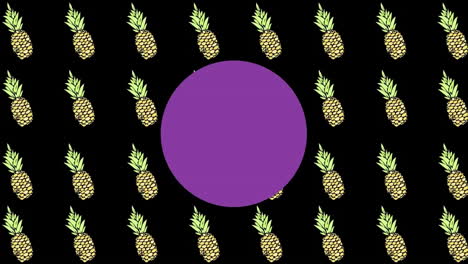 Animation-of-purple-spots-and-pineapples-on-black-background