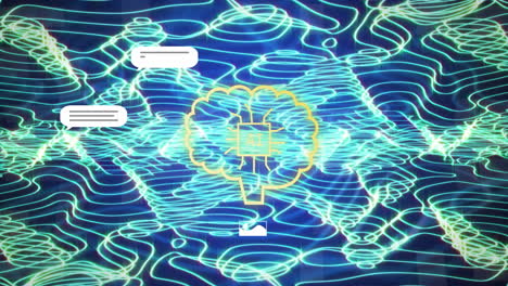 Animation-Der-KI-Datenverarbeitung-über-Blau-Leuchtenden-Linien-Auf-Dunklem-Hintergrund