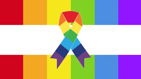 Animation-of-rainbow-ribbon-over-rainbow-flag-on-white-background