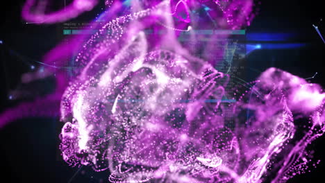 Animation-Eines-Violetten-Netzwerks-Aus-Verbindungen-Und-Datenverarbeitung-Auf-Schwarzem-Hintergrund