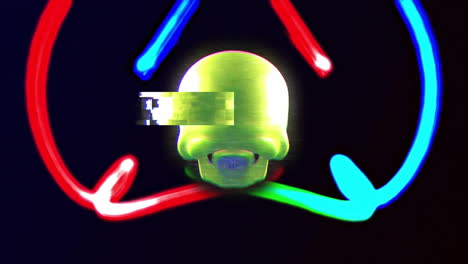 Animation-ofhuman-skull-and-neon-light-trails-on-black-background