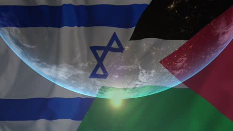Animation-of-globe-over-flag-of-israel-and-palestine