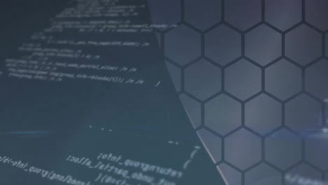 Animation-of-data-processing-over-hexagons-on-blue-background