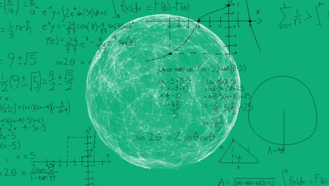Animation-Eines-Globalen-Netzwerks-Von-Verbindungen-über-Mathematischen-Gleichungen-Auf-Grünem-Hintergrund