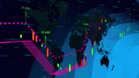 Animación-Del-Procesamiento-De-Datos-Y-Mapa-Mundial-Sobre-Líneas-Azules-Sobre-Fondo-Negro