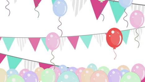 Animation-of-balloons-and-bunting-with-copy-space-on-white-background