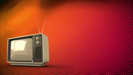 Animation-of-retro-tv-set-with-copy-space-over-red-and-orange-background
