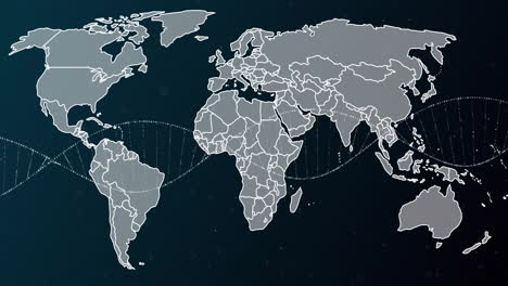 Animación-De-La-Cadena-De-ADN-Sobre-El-Mapa-Mundial.