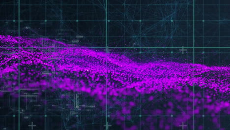 Animation-of-data-processing-over-purple-glowing-mesh-and-dark-background