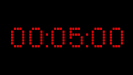 Animation-of-red-digital-timer-changing-on-black-background