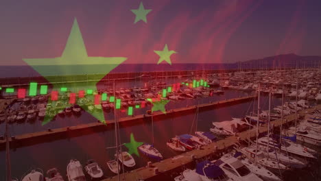 Animation-Der-Verarbeitung-Finanzieller-Daten-Und-Der-Flagge-Chinas-über-Der-Landschaft