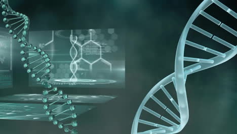 Animation-Der-Datenverarbeitung-über-DNA-Stränge-Auf-Schwarzem-Hintergrund