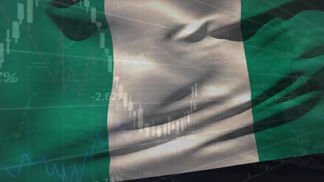 Animation-Der-Finanzdatenverarbeitung-über-Der-Flagge-Nigerias