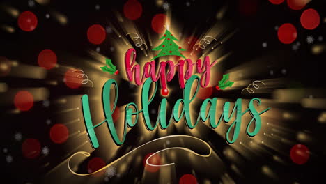 Animation-of-happy-holidays-text-and-spots-on-black-background