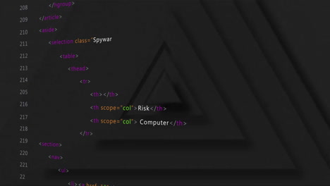 Animation-of-data-processing-over-triangles-on-dark-background
