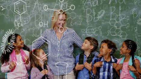 Animation-of-mathematical-equations-over-diverse-schoolchildren-talking-with-teacher
