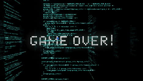 Animation-of-game-over-text-over-data-processing-on-black-background