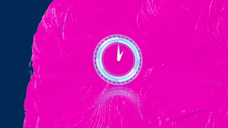 Animation-of-digital-clock-on-pink-color-pattern-against-black-background