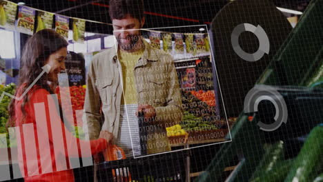 Animation-of-data-processing-over-caucasian-couple-grocery-shopping