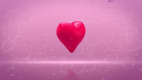 Animation-of-chemical-formula-over-red-heart-on-pink-background
