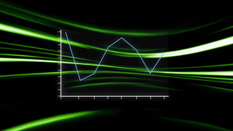 Animation-Eines-Liniendiagramms,-Das-Sich-über-Grüne-Lichter-Vor-Schwarzem-Hintergrund-Bewegt