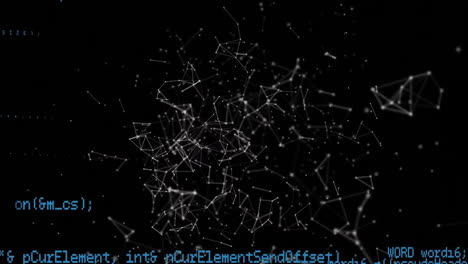 Animation-of-computer-language-and-connected-dots-against-black-background
