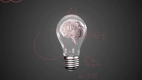 Animation-of-mathematical-equations-over-digital-brain-in-light-bulb-on-black-background