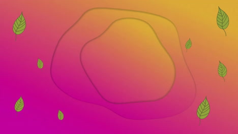 Animation-Von-Grünen-Blättern-Auf-Rosa-Und-Orangefarbenem-Hintergrund