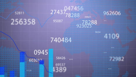 Animation-Der-Finanzdatenverarbeitung-über-Einem-Raster-Auf-Violettem-Hintergrund