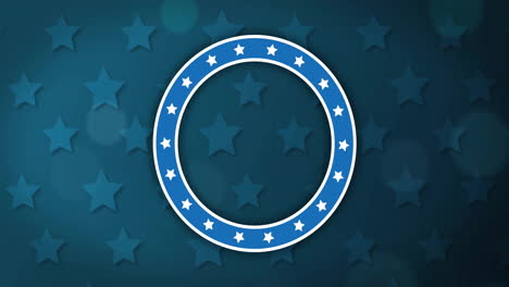 Animation-of-white-stars-of-american-flag-in-blue-ring-over-stars-on-blue-background