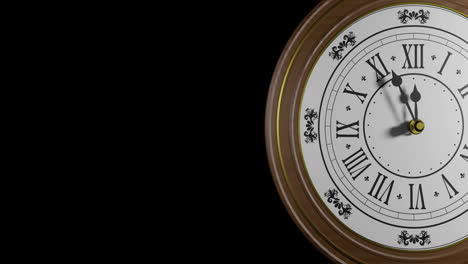 Animation-of-retro-clock-ticking-showing-midnight-on-black-background