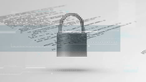 Animation-of-cloud-and-padlock-icons-over-data-processing-on-white-background