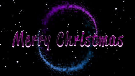 Animation-of-merry-christmas-text-and-circle-of-light-trail-on-black-background