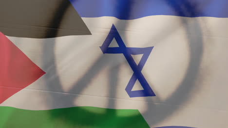 Animation-Des-Friedenszeichens-über-Der-Flagge-Von-Israel-Und-Palästina