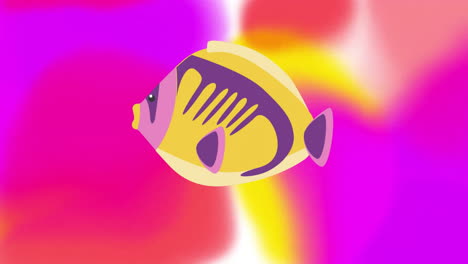 Animation-of-yellow-fish-over-colourful-background