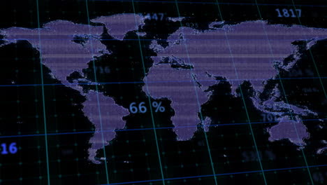 Animation-Von-Interferenzen-über-Datenverarbeitung-Und-Weltkarte-Auf-Schwarzem-Hintergrund