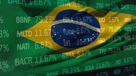 Animation-Der-Brasilianischen-Flagge-über-Der-Verarbeitung-Finanzieller-Daten