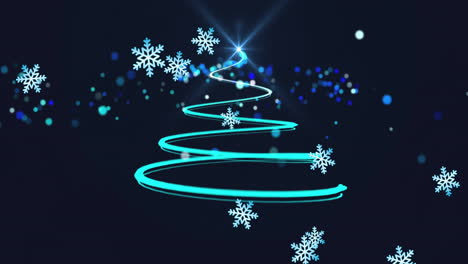 Animation-Von-Weihnachtsbaum-Und-Fallendem-Schnee-Auf-Schwarzem-Hintergrund