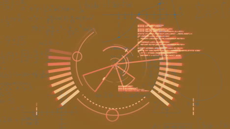 Animation-of-rotating-circular-scanner-and-data-processing-on-orange-background