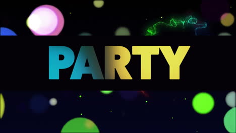 Animation-of-party-text-and-glowing-spot-lights-on-black-background