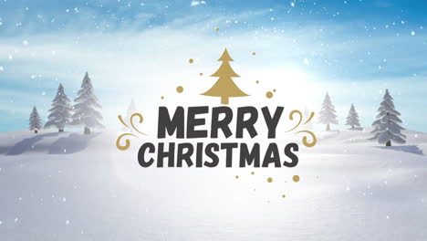 Animation-Von-Frohe-Weihnachten-Text-Und-Schnee-Fällt-über-Winterlandschaft