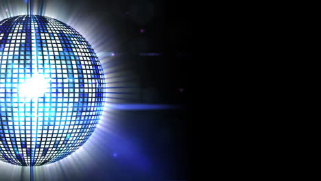 Animation-of-glowing-lights-and-disco-mirror-ball-spinning-on-black-background