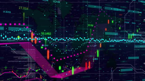 Animation-of-financial-data-processing-over-grid-on-dark-background