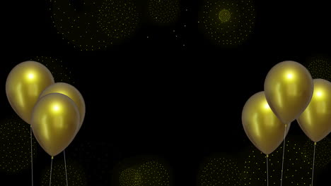 Animation-of-gold-balloons-with-copy-space-on-black-background