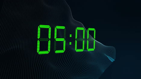 Animation-of-green-digital-clock-timer-changing-on-black-background
